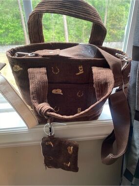 Brown Corduroy Tote with Western Embroidery